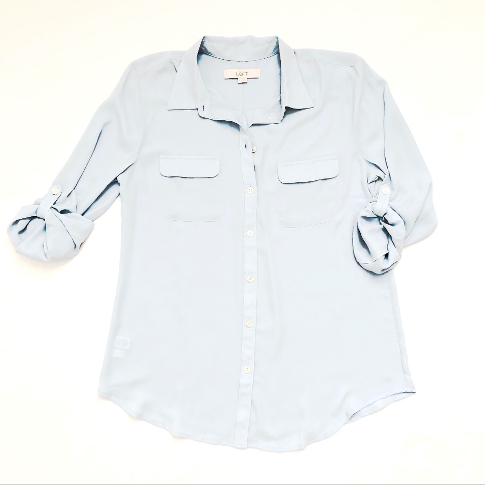 LOFT light blue button down flowy fit blouse.